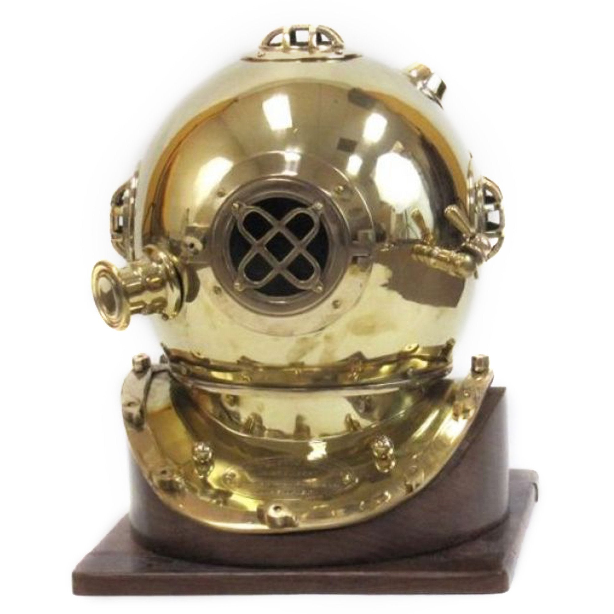 BR 52554 - Brass Diver Helmet With Wooden Base Mark V Mod-1 18" (IE78695)