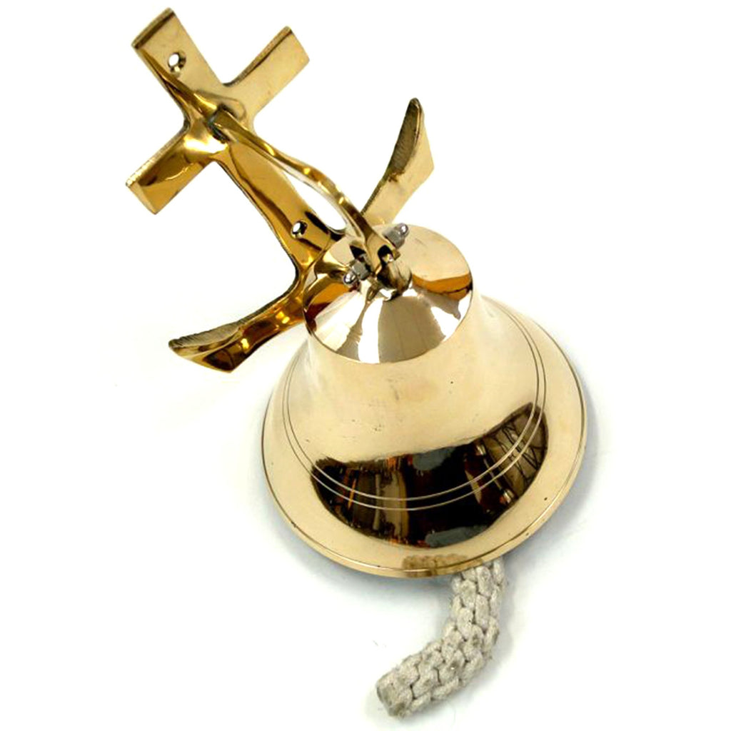 BR 6159 - Gold Finish Brass Anchor Ship Bell with Rope, 6"