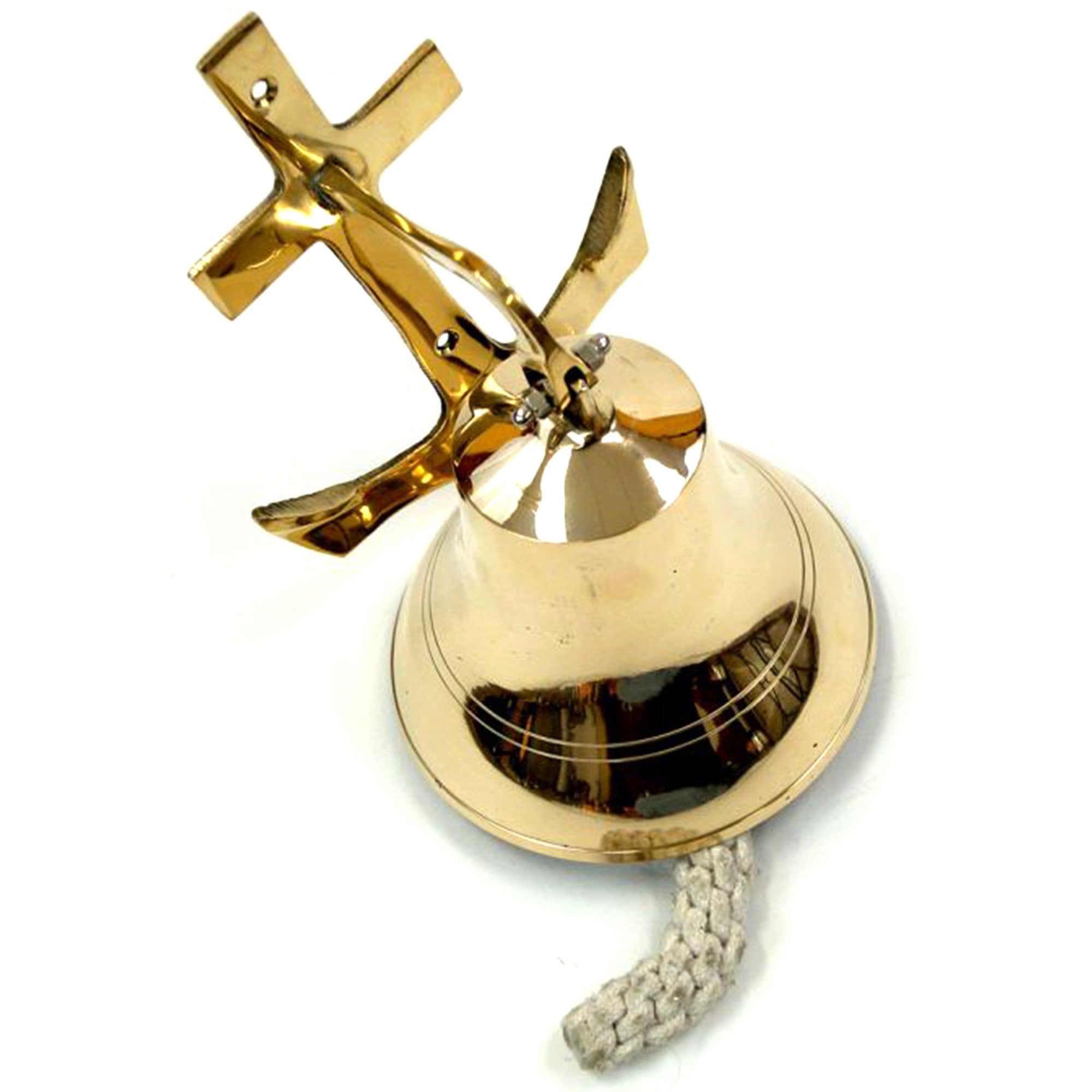 BR 6159 - Gold Finish Brass Anchor Ship Bell with Rope, 6"