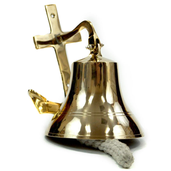 BR 6159 - Gold Finish Brass Anchor Ship Bell with Rope, 6"