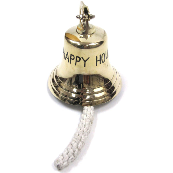 BR 7568 - Gold Finish Brass HAPPY HOUR Ship Bell with Rope, 8"