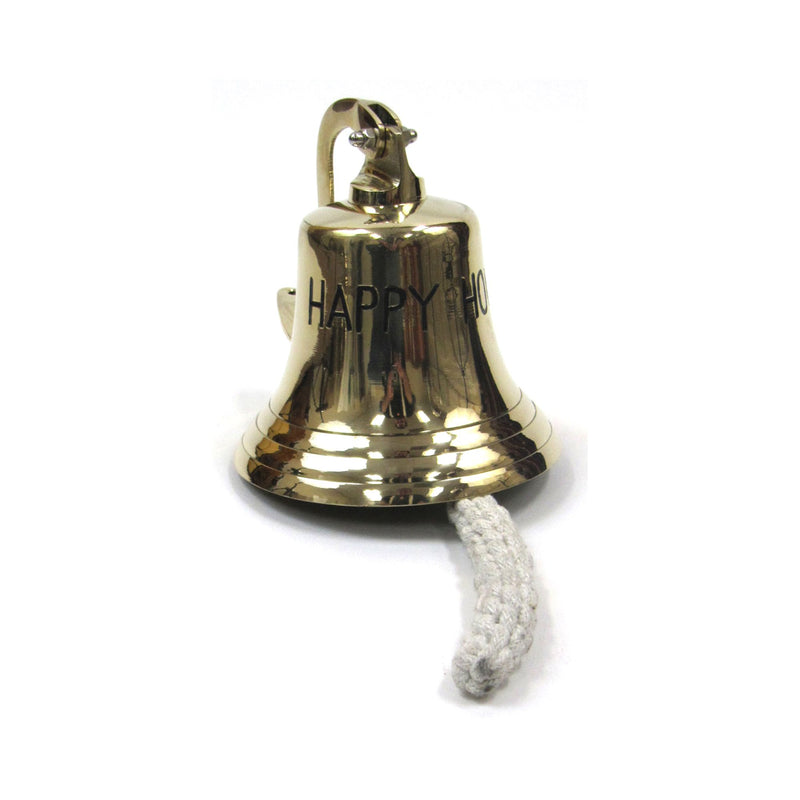 BR 7568 - Gold Finish Brass HAPPY HOUR Ship Bell with Rope, 8"