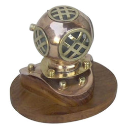 CO 52570 - Copper/Brass Divers Helmet With Wooden Base