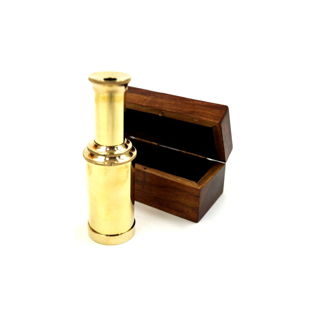 BR 48259B - Brass Pullout Pirate Telescope w/ Wooden Box
