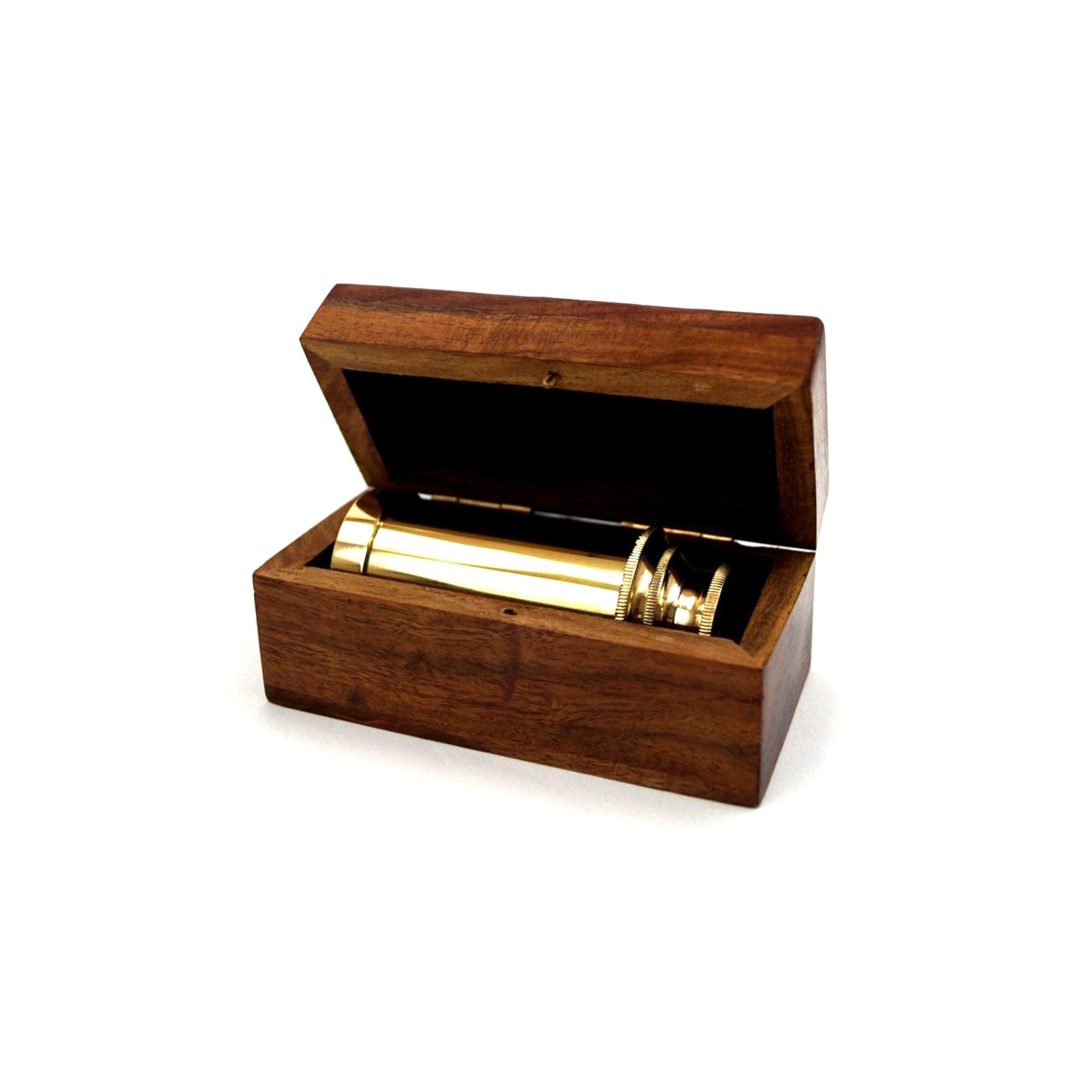 BR 48259B - Brass Pullout Pirate Telescope w/ Wooden Box