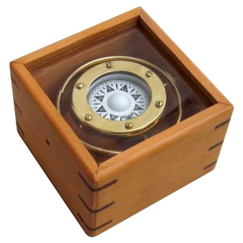 BR 48402A - Gimbal Compass Wood with Glass Box