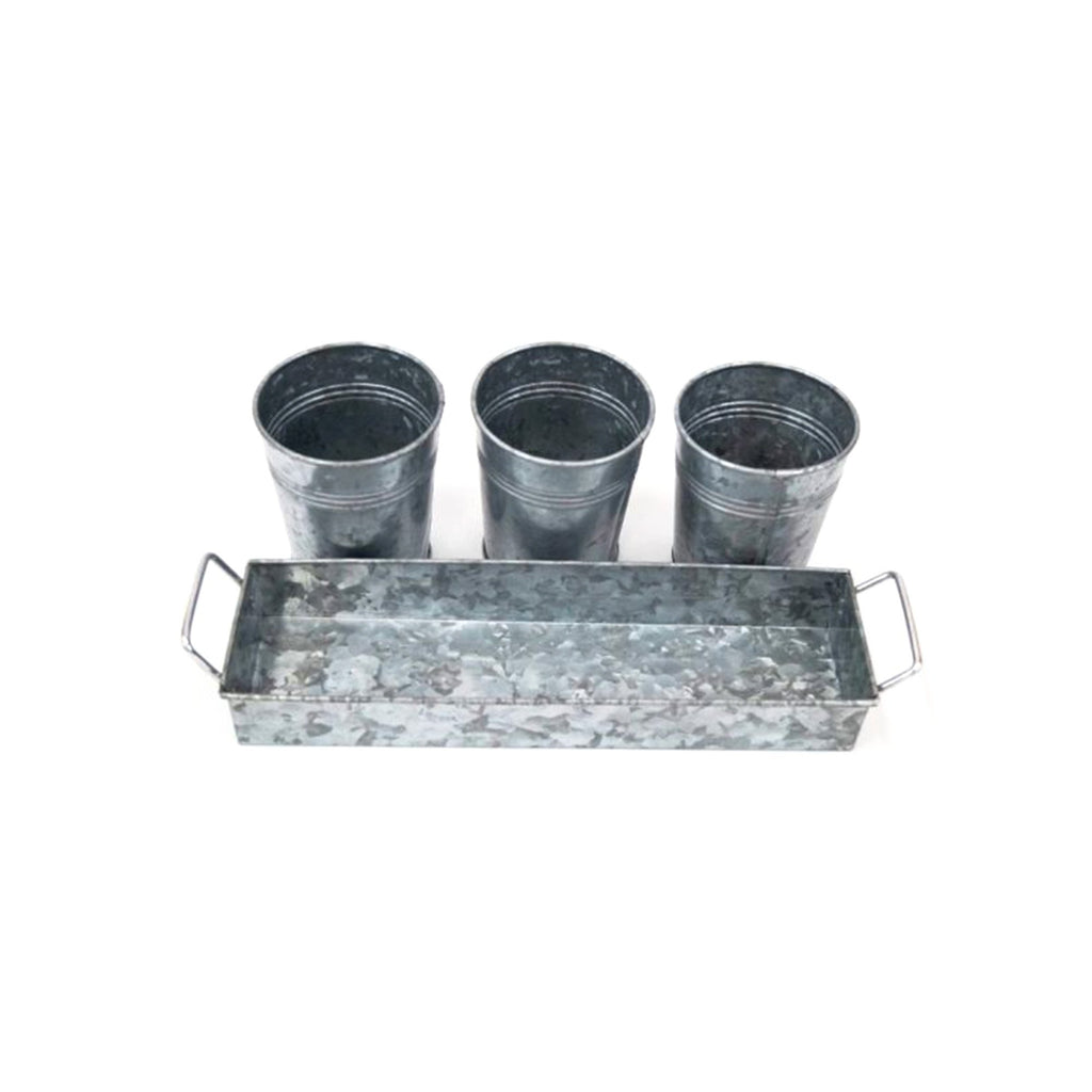 IR 14161 - Picnic Caddy & Planter Set, Galvanized Pots with tray St/4