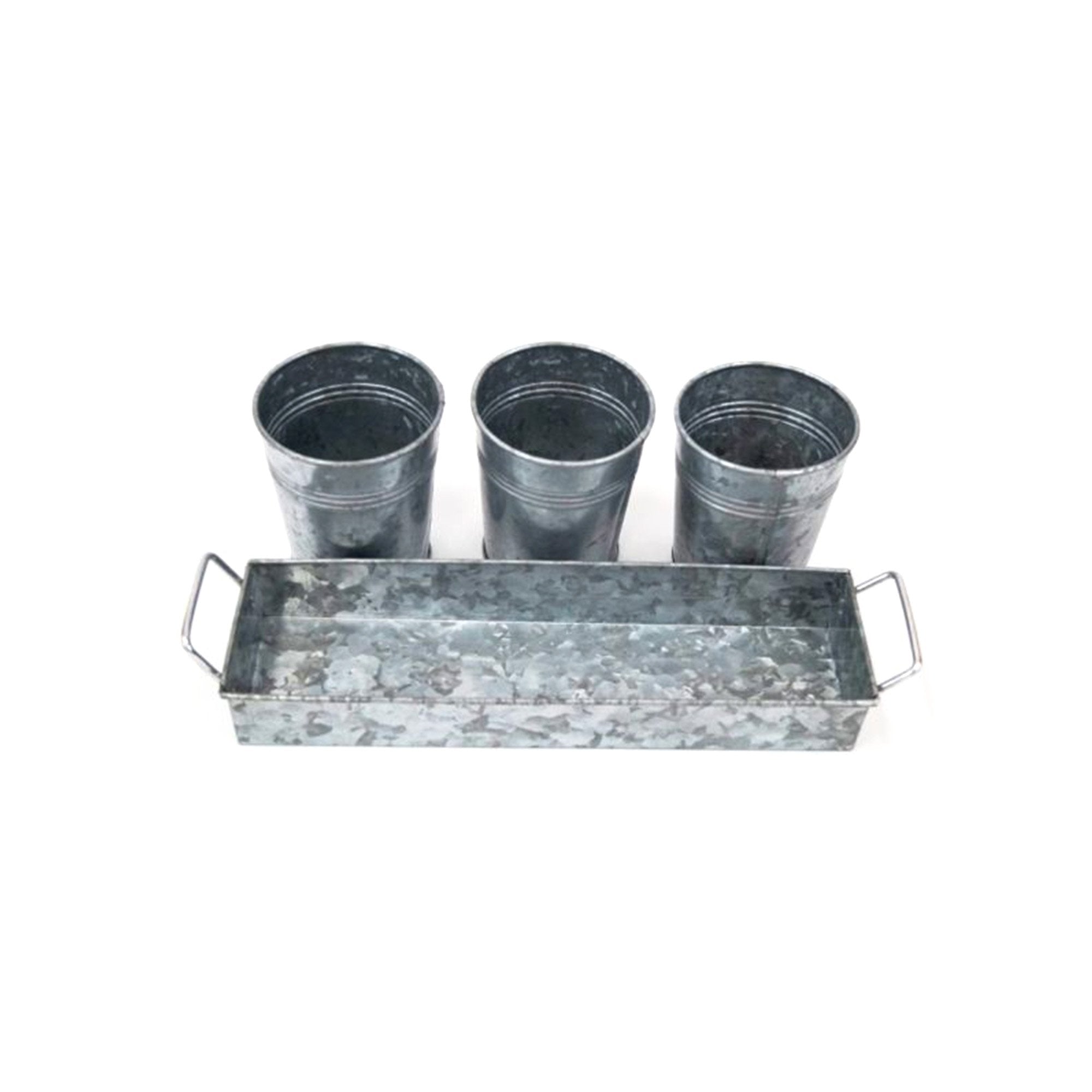IR 14161 - Picnic Caddy & Planter Set, Galvanized Pots with tray St/4
