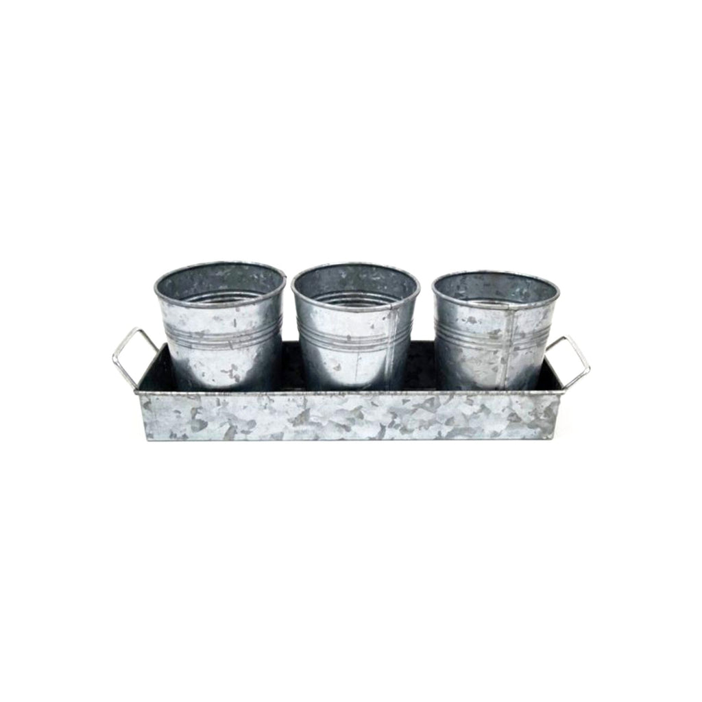IR 14161 - Picnic Caddy & Planter Set, Galvanized Pots with tray St/4