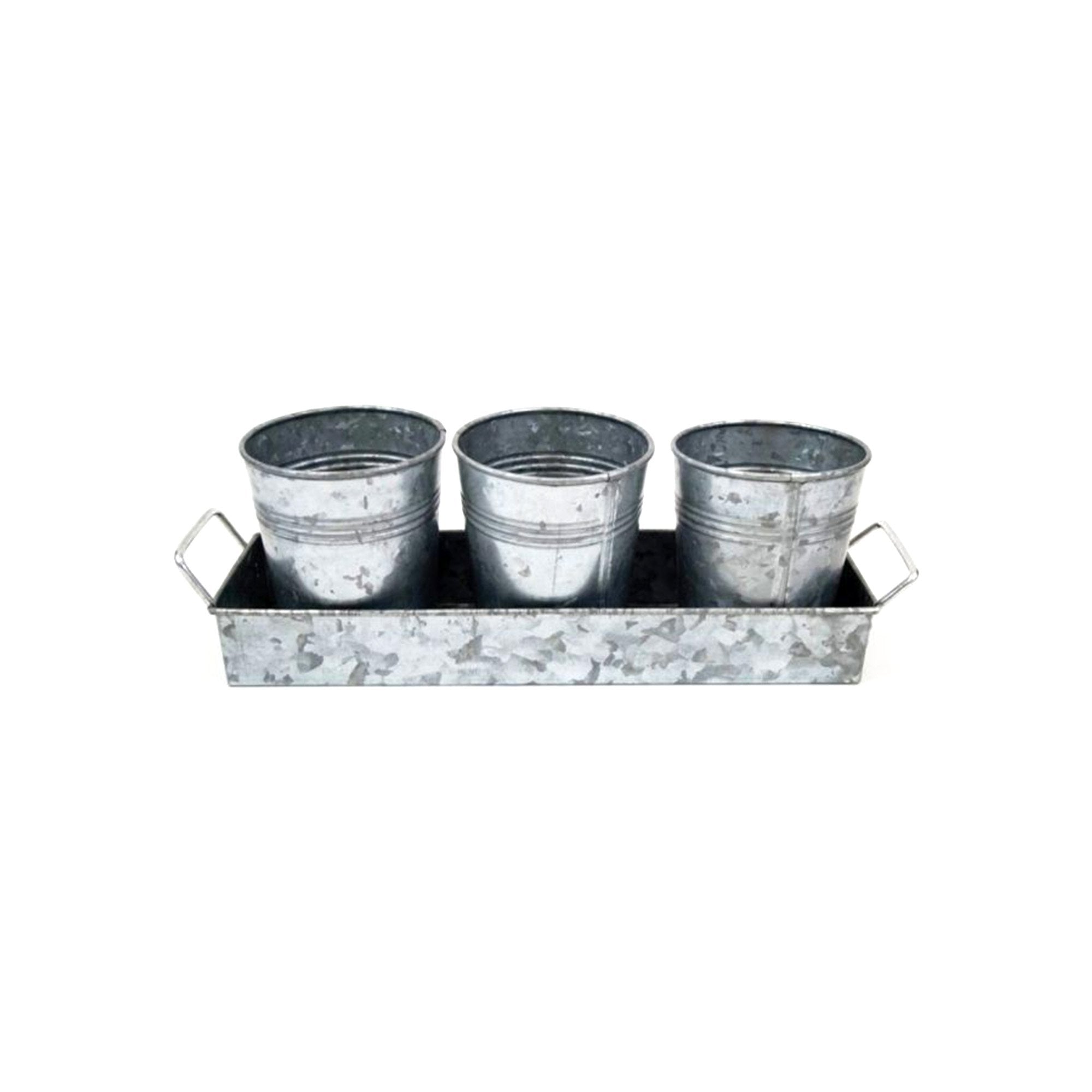 IR 14161 - Picnic Caddy & Planter Set, Galvanized Pots with tray St/4