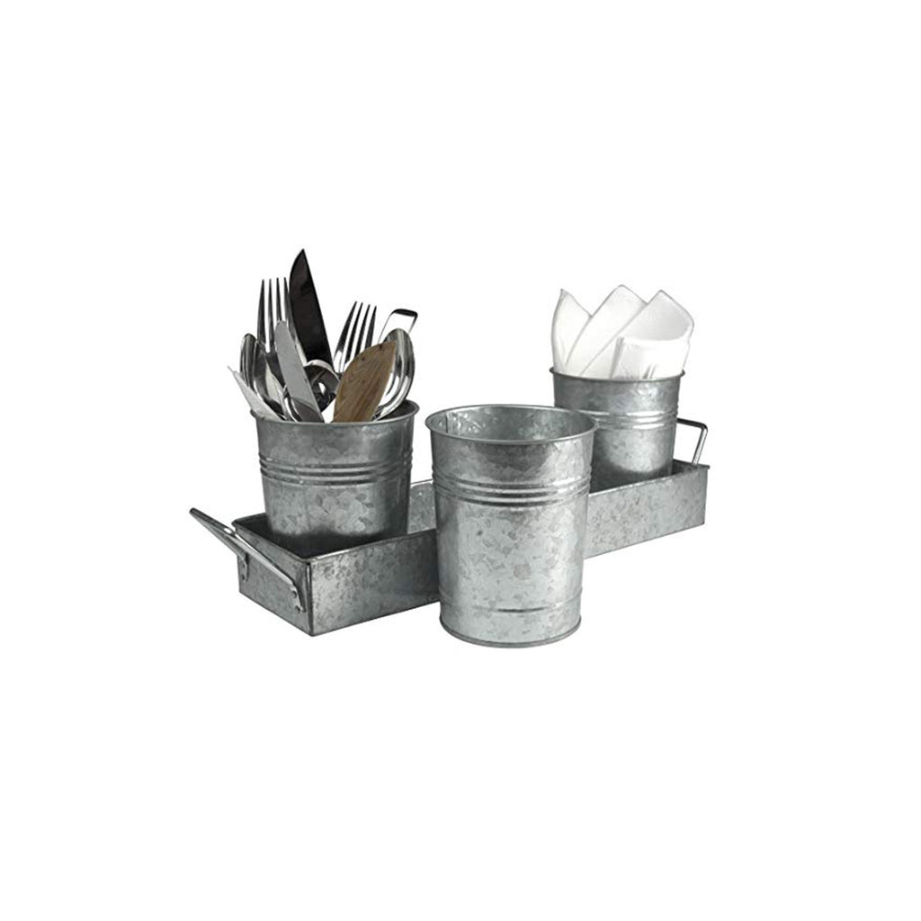 IR 14161 - Picnic Caddy & Planter Set, Galvanized Pots with tray St/4