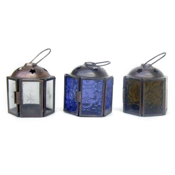 IR 15312 - Antique Iron Candle Lantern (Assorted Colors), 3" Set of 6