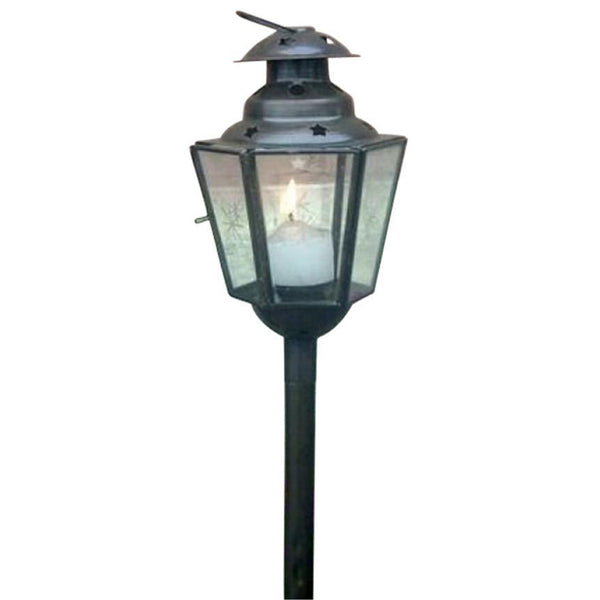 IR 15313 - Iron / Glass Stake Candle Lantern, Antique Finish (clear only)