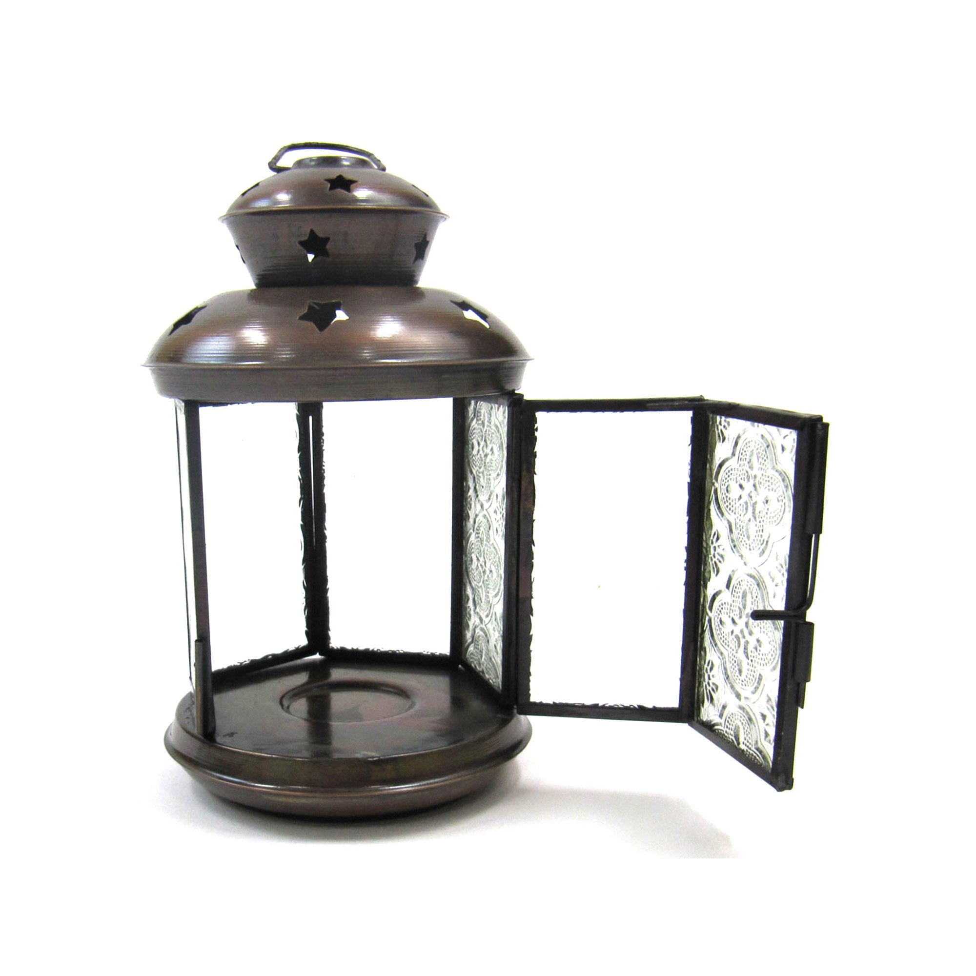 IR 15321 - Ornate Candle Lantern Antique/ Glass, Round