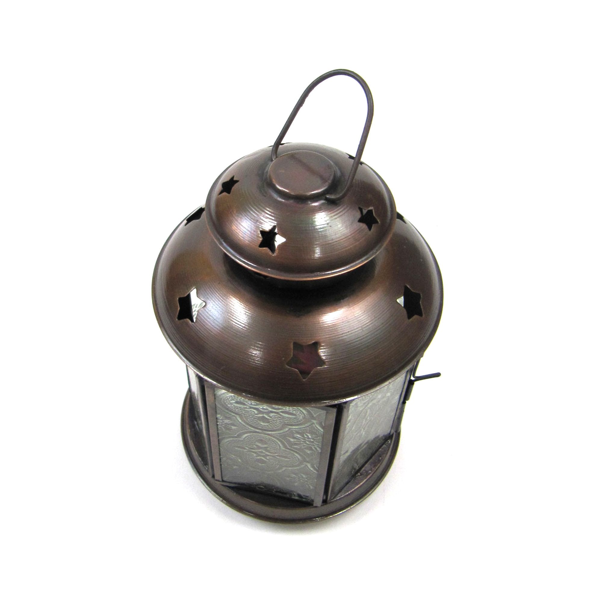 IR 15321 - Ornate Candle Lantern Antique/ Glass, Round