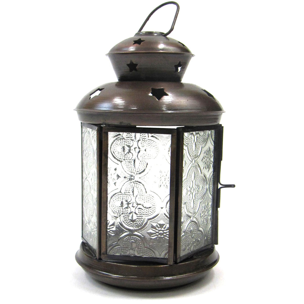 IR 15321 - Ornate Candle Lantern Antique/ Glass, Round
