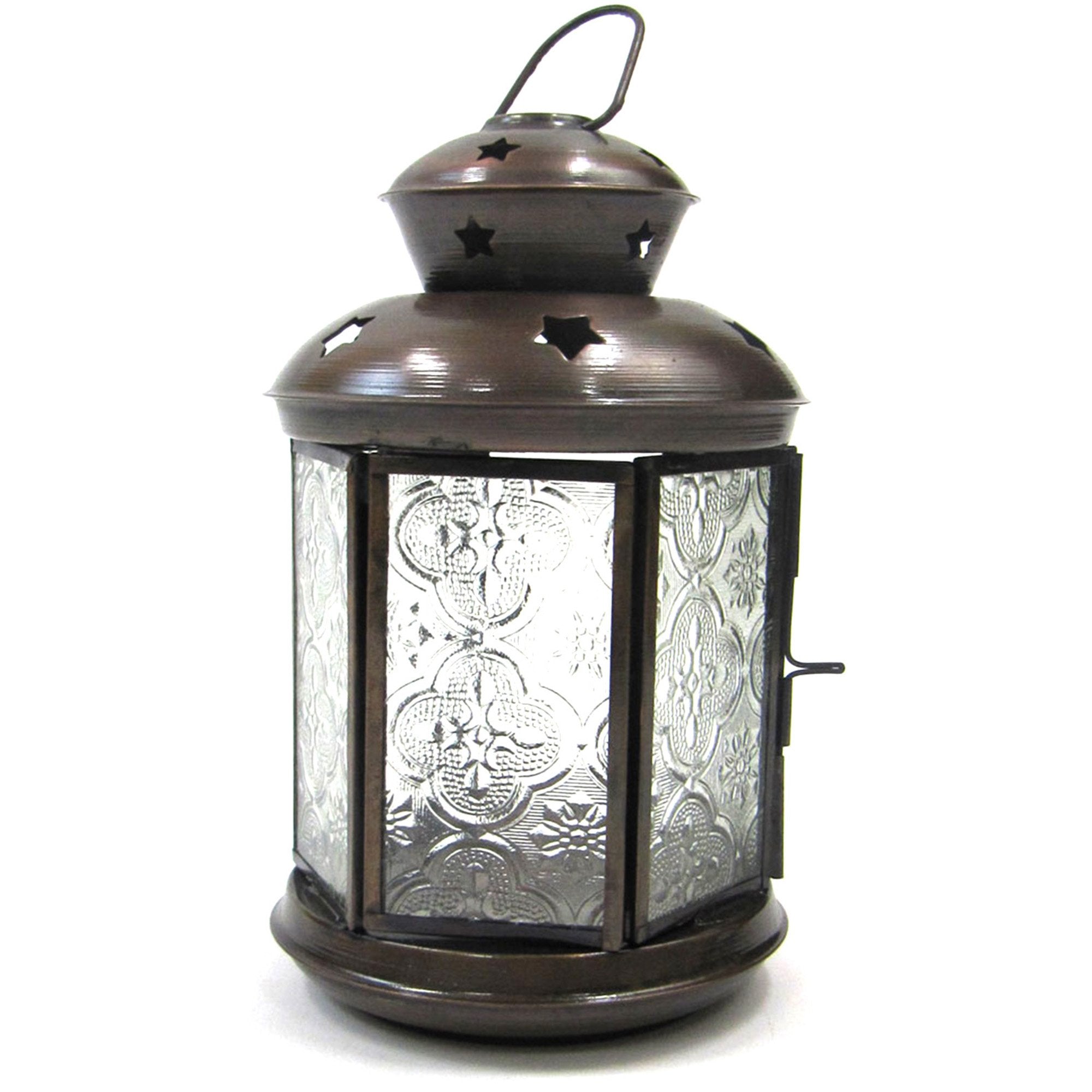 IR 15321 - Ornate Candle Lantern Antique/ Glass, Round