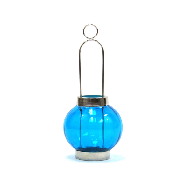 IR 15370 - Candle T-Light Sliding Lantern Blue Glass Round 8" (199966)