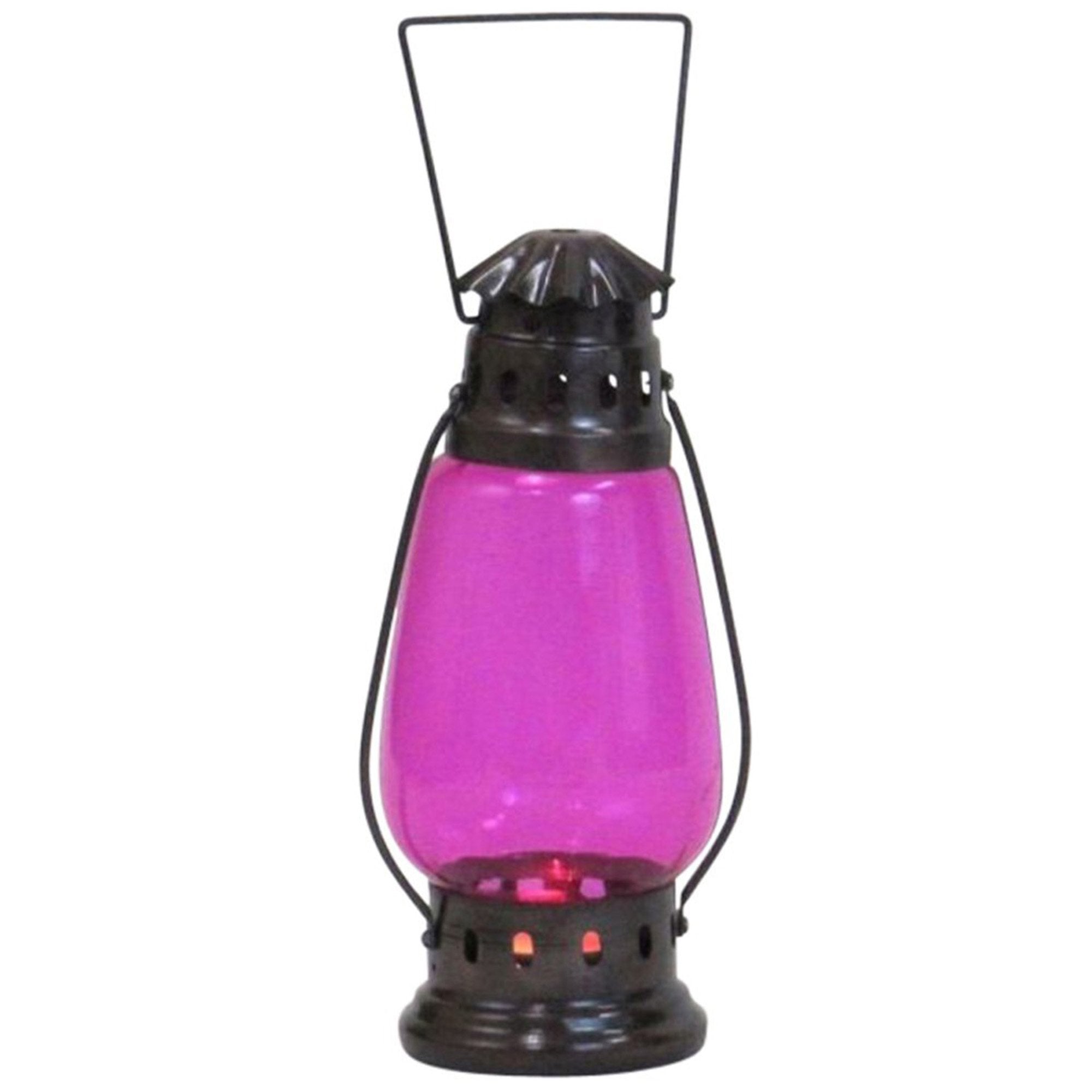 IR 153711 - Iron Candle Lantern Antique Finish T-Light Colored Glass