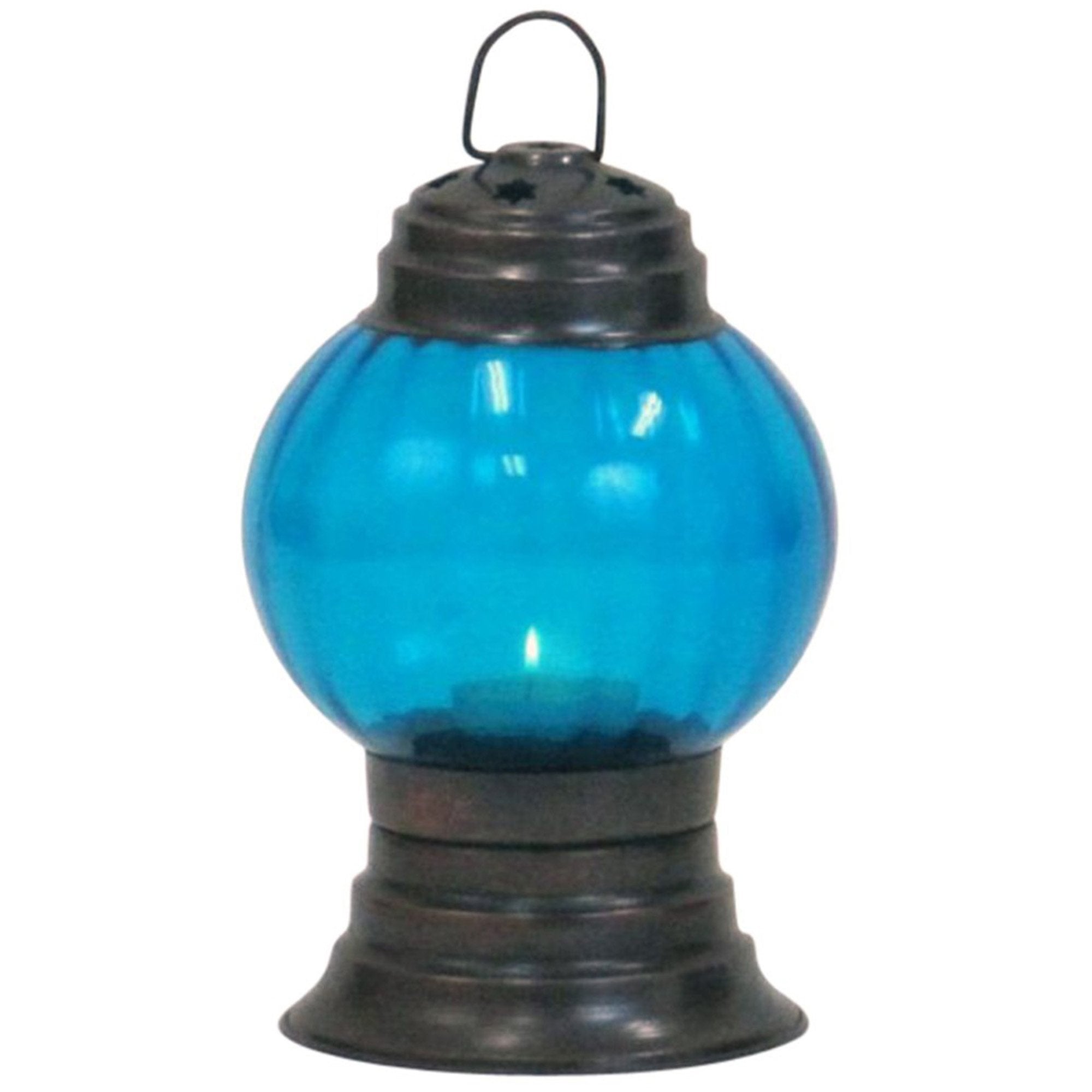 IR 15376 - Iron T-Light Candle Lantern Glass Sphere w/ Base 7" (19971)