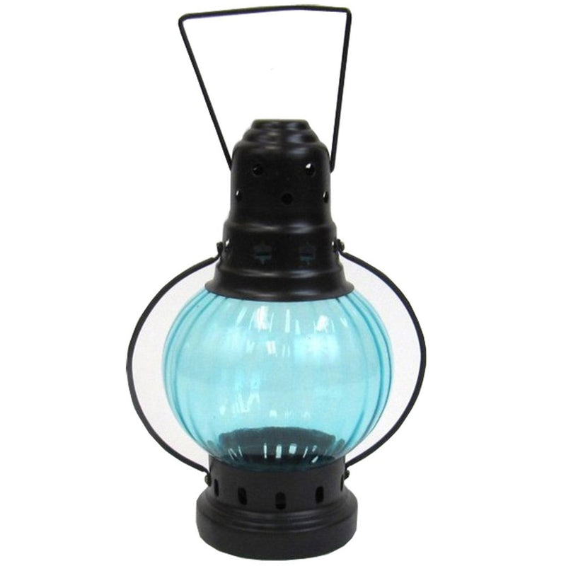 IR 15377 - Iron Candle Lantern Round Color Glass Antique Finish