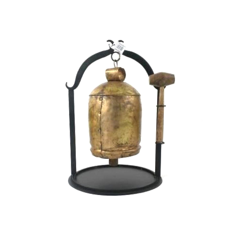 IR 19722 - Antique Iron Dinner Bell With Wood Mallet