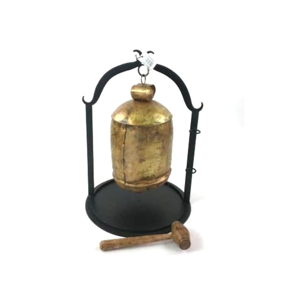 IR 19722 - Antique Iron Dinner Bell With Wood Mallet