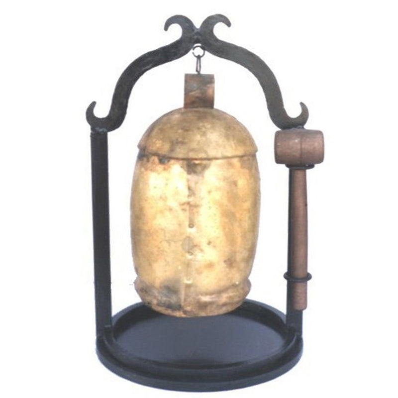 IR 19722 - Antique Iron Dinner Bell With Wood Mallet