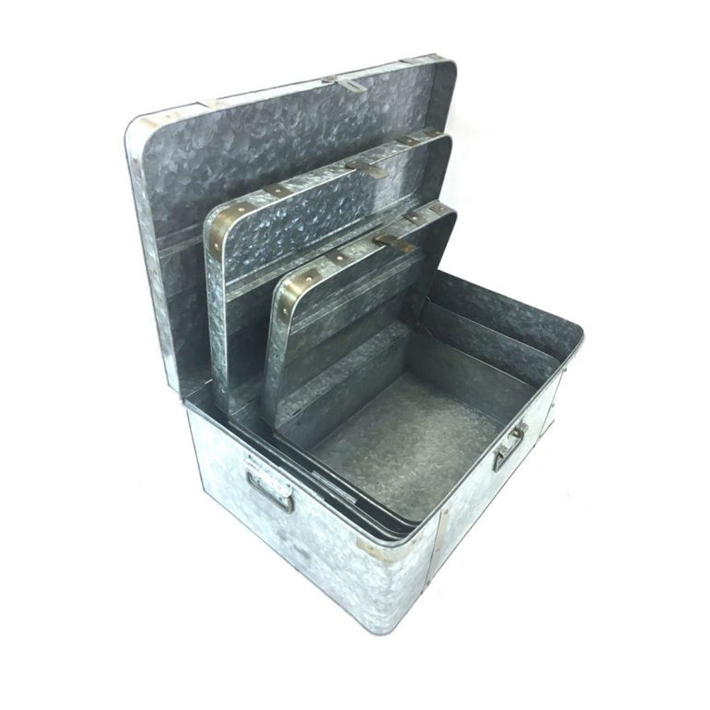 IR 23233 - Galvanized Trunk with Rivets and Metal Strips, Set of 3