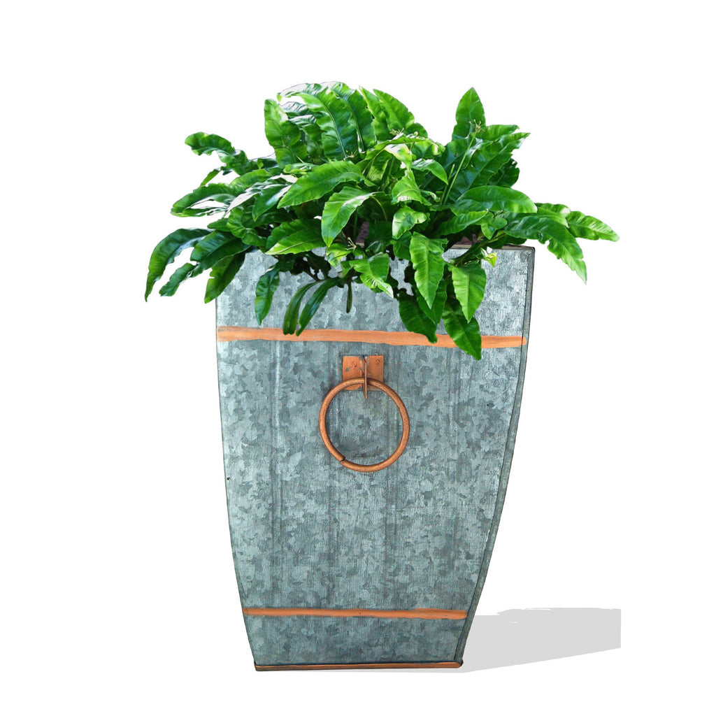 IR 4240 - Galvanized Accent Vase -Silver W/ Copper Trims And Handle