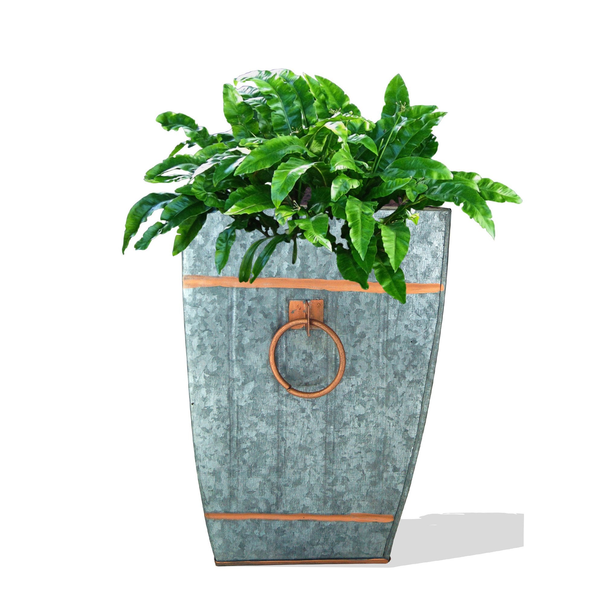 IR 4240 - Galvanized Accent Vase -Silver W/ Copper Trims And Handle