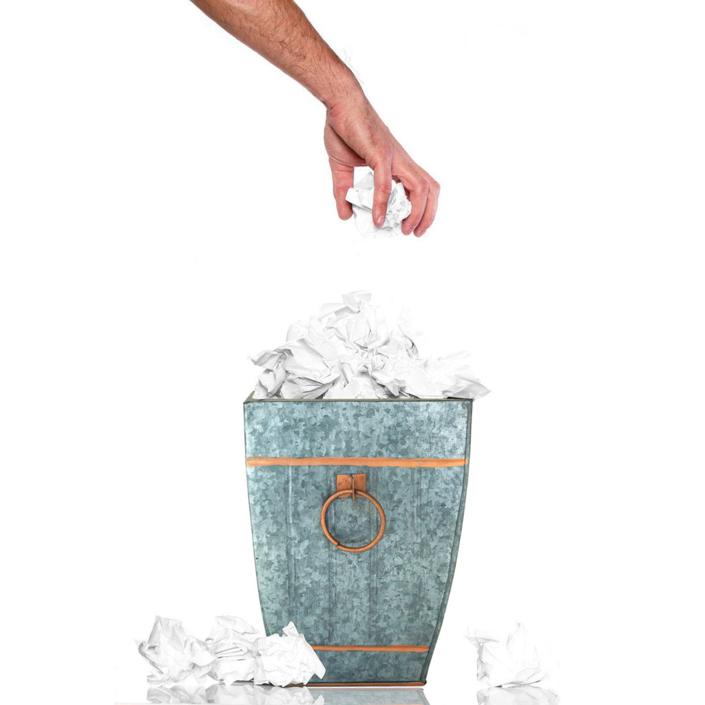 IR 4240 - Galvanized Accent Vase -Silver W/ Copper Trims And Handle