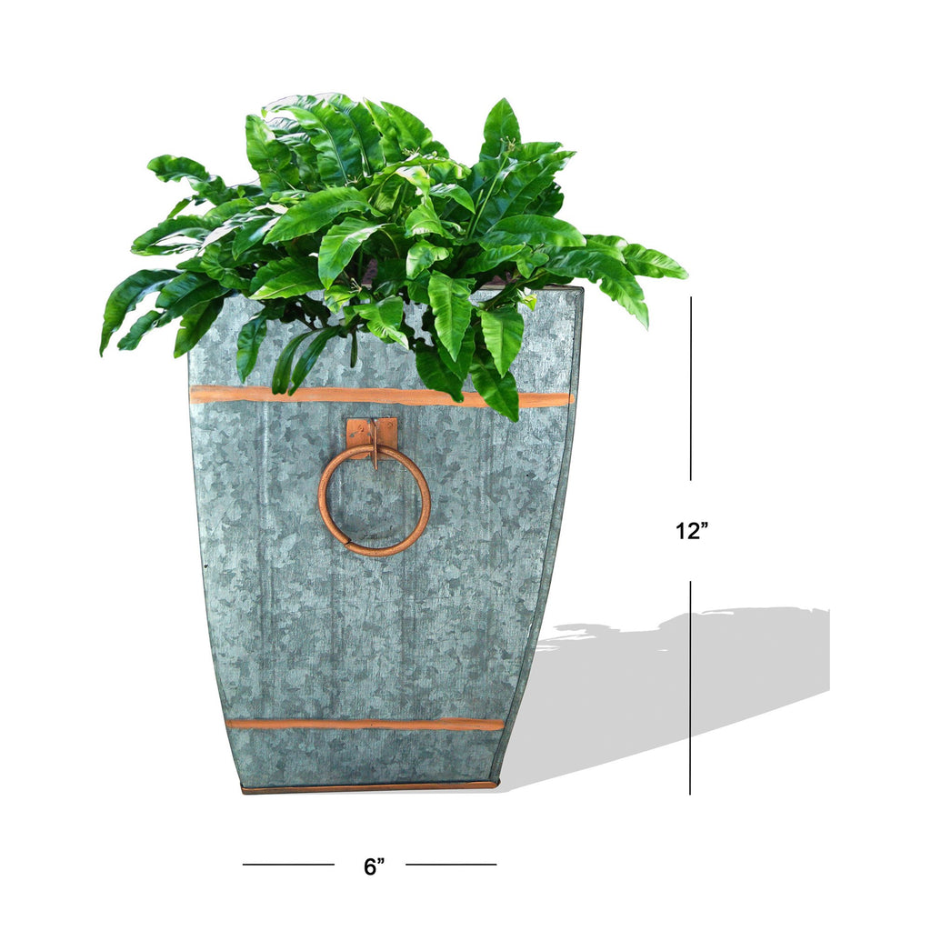 IR 4240 - Galvanized Accent Vase -Silver W/ Copper Trims And Handle