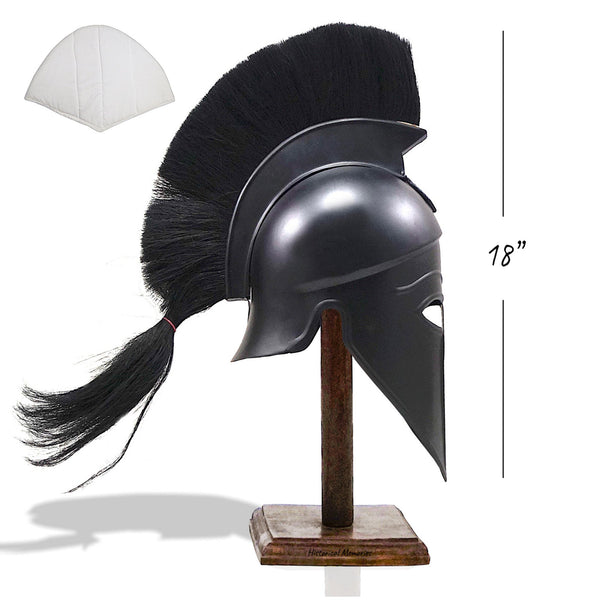 BLACK Greek Corinthian Armor Helmet With Plume