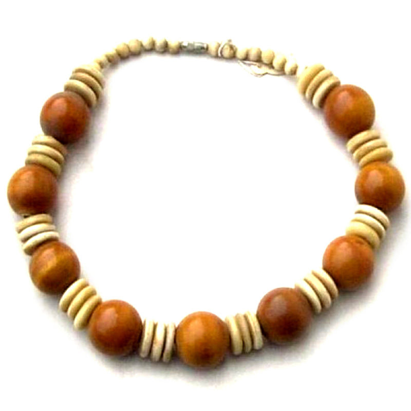 JR 151 - Necklace Bone Disk Brown Ball