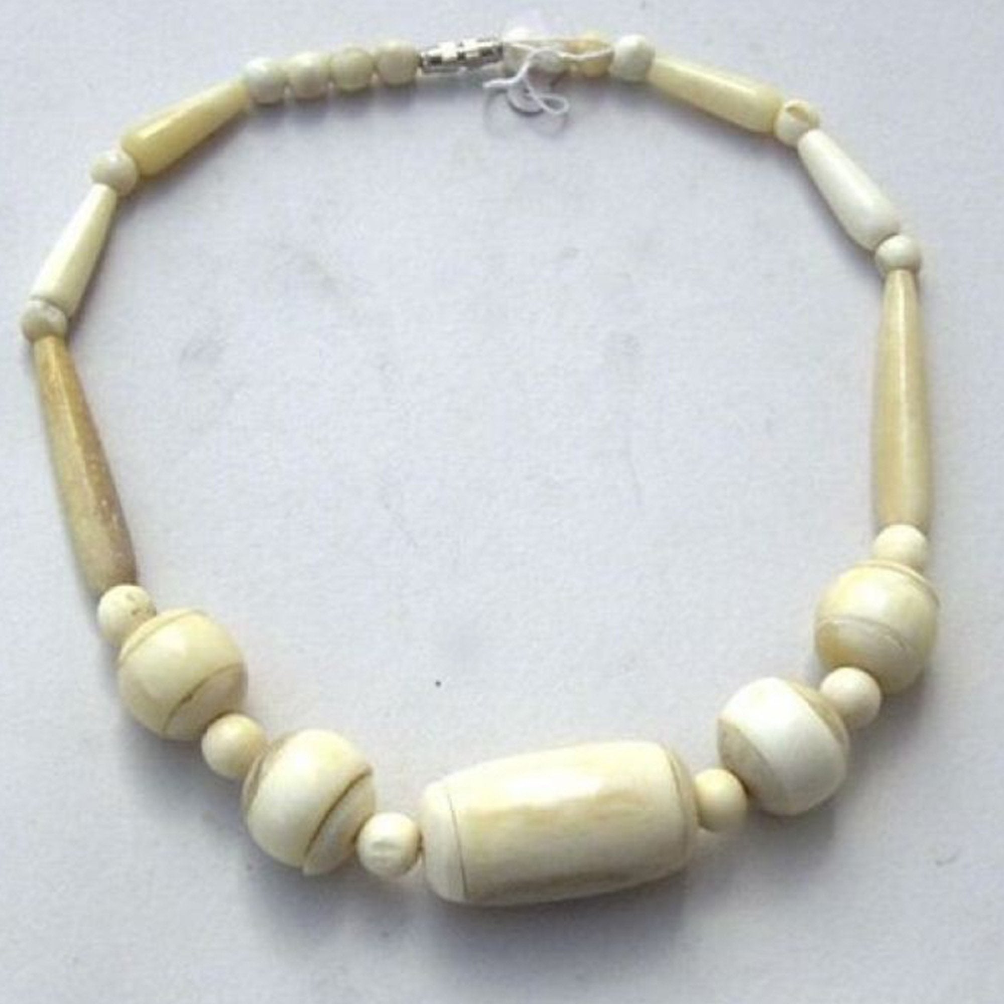 JR 152 - Necklace Bone Beads Tubes Balls W/Barrel