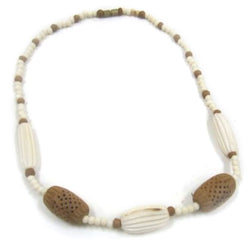 JR 1803 - Necklace Brown / White Beads (2 Brown, 3 White) Roll 18"