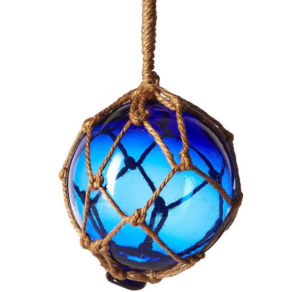 MR 4799B - Glass & Rope Fishing Float, 4" Blue