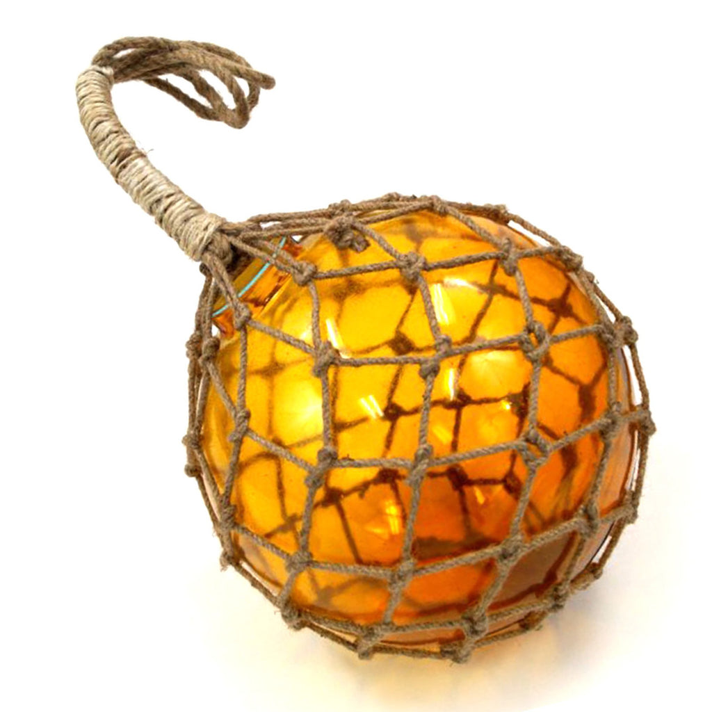 MR 4802A - Glass & Rope Fishing Float, 10" Amber