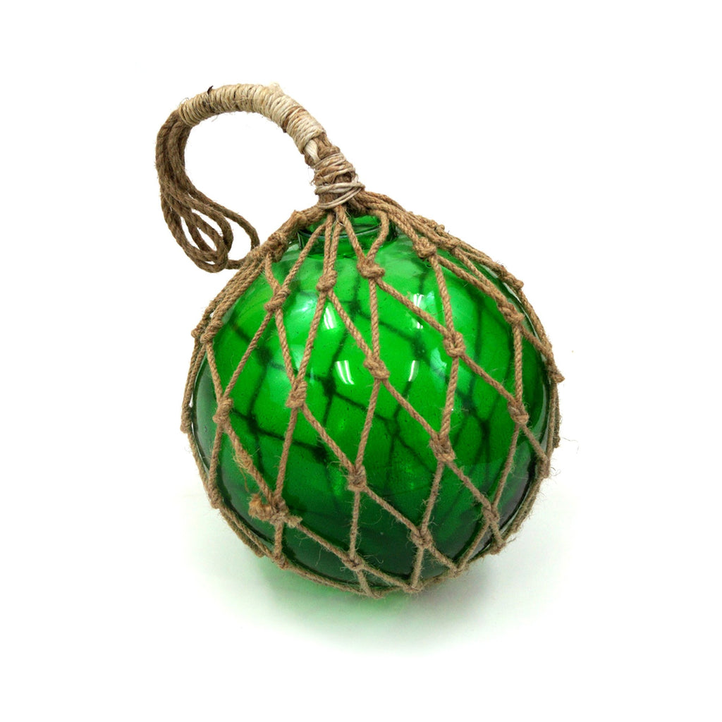 MR 4802G - Fishing Float, (Green) Glass & Rope 10"