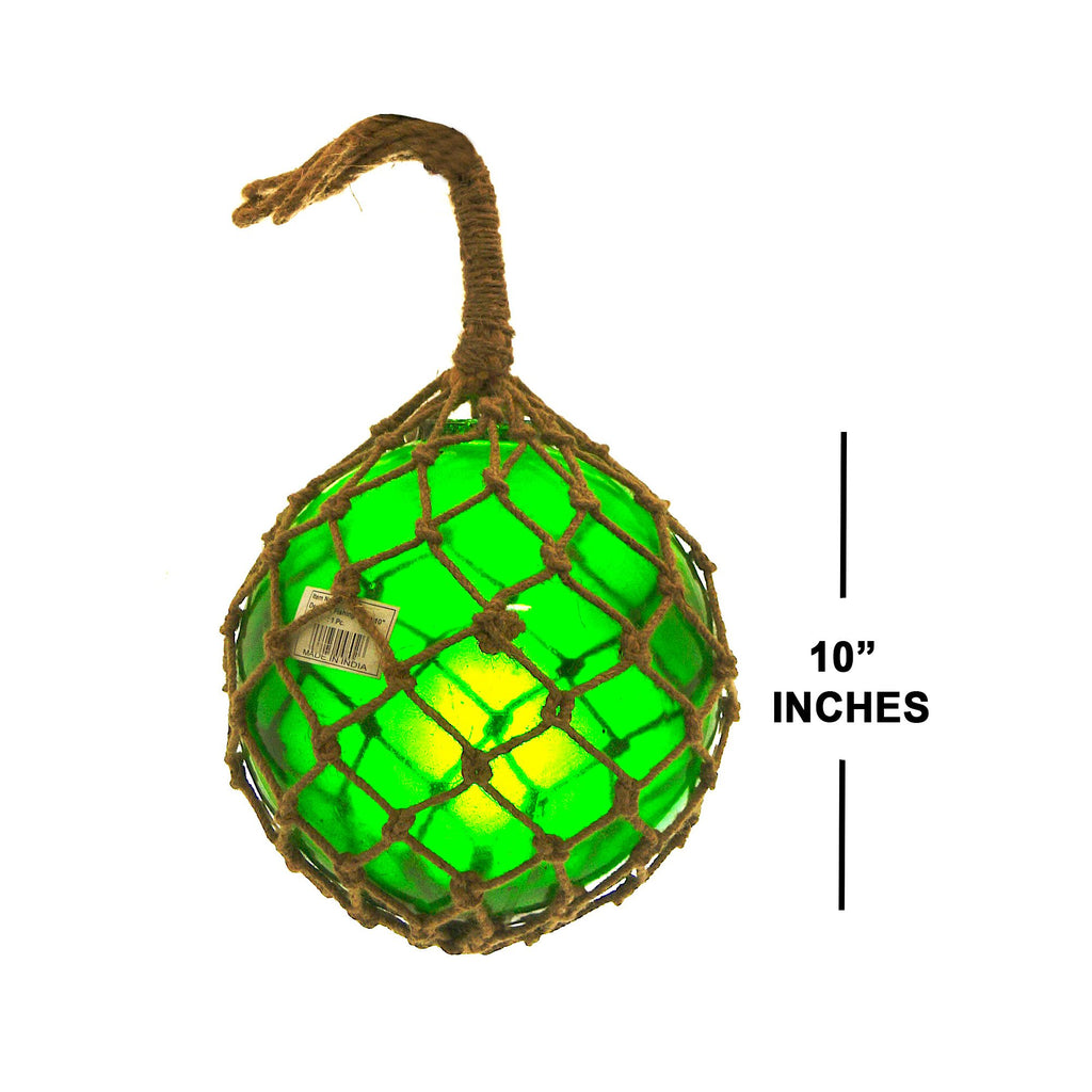 MR 4802G - Fishing Float, (Green) Glass & Rope 10"
