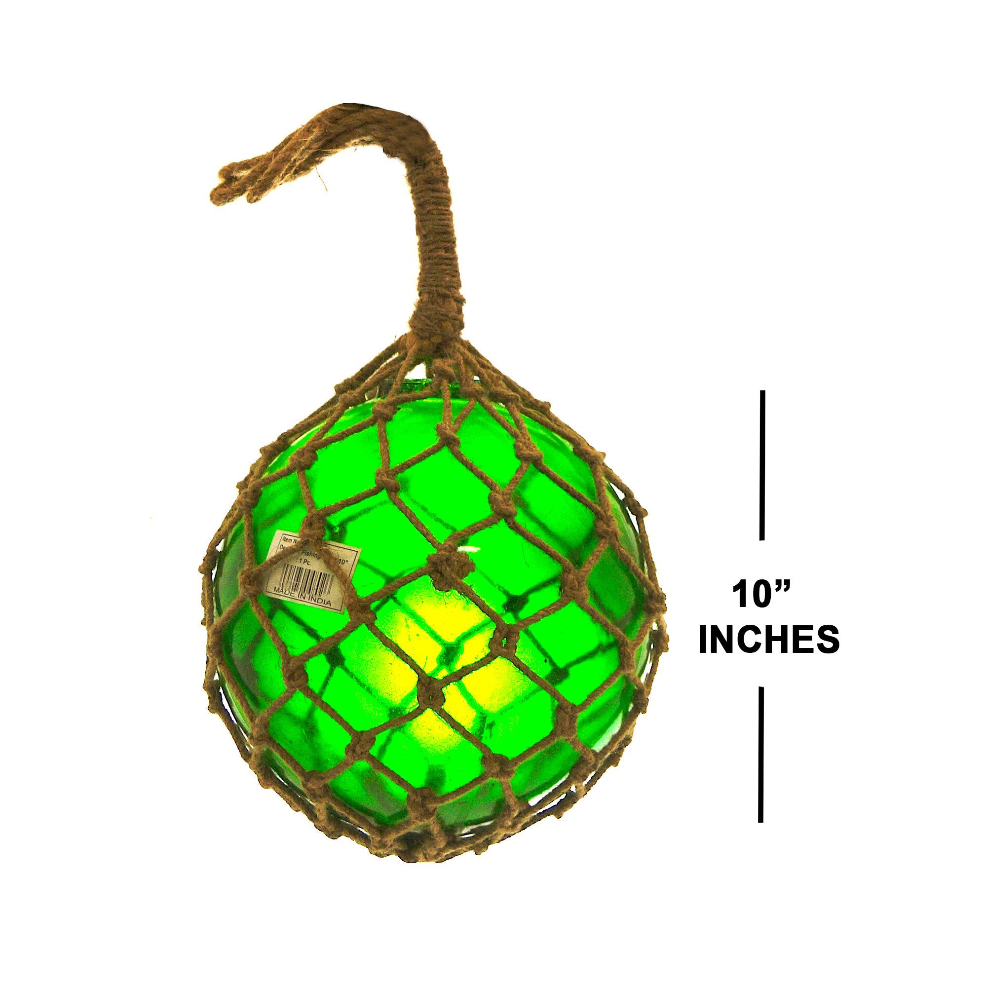 MR 4802G - Fishing Float, (Green) Glass & Rope 10"