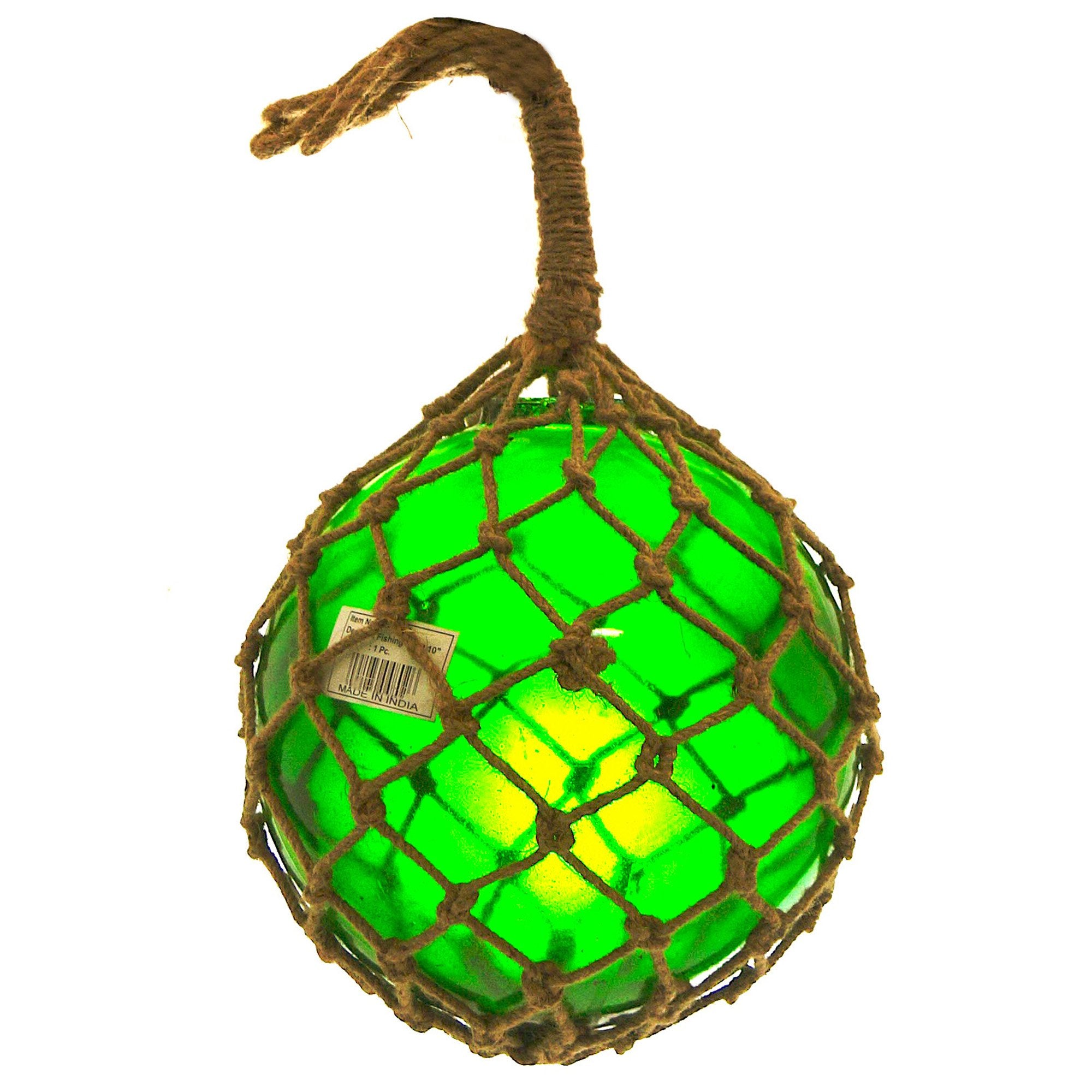 MR 4802G - Fishing Float, (Green) Glass & Rope 10"