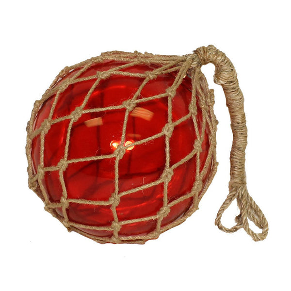 Fishing Float, (Red) Glass & Rope, 10"