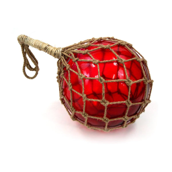 Fishing Float, (Red) Glass & Rope, 10"