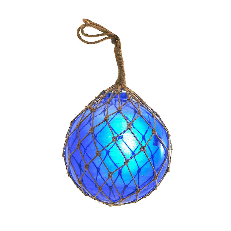 Fishing Float with Rope, Blue Glass, 12"