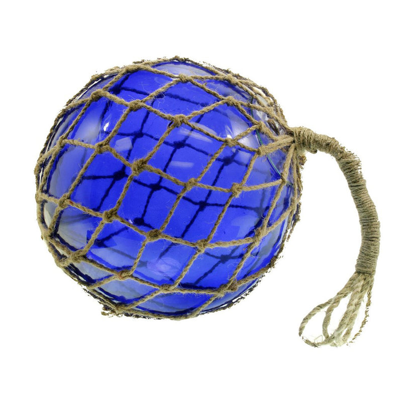 Fishing Float with Rope, Blue Glass, 12"