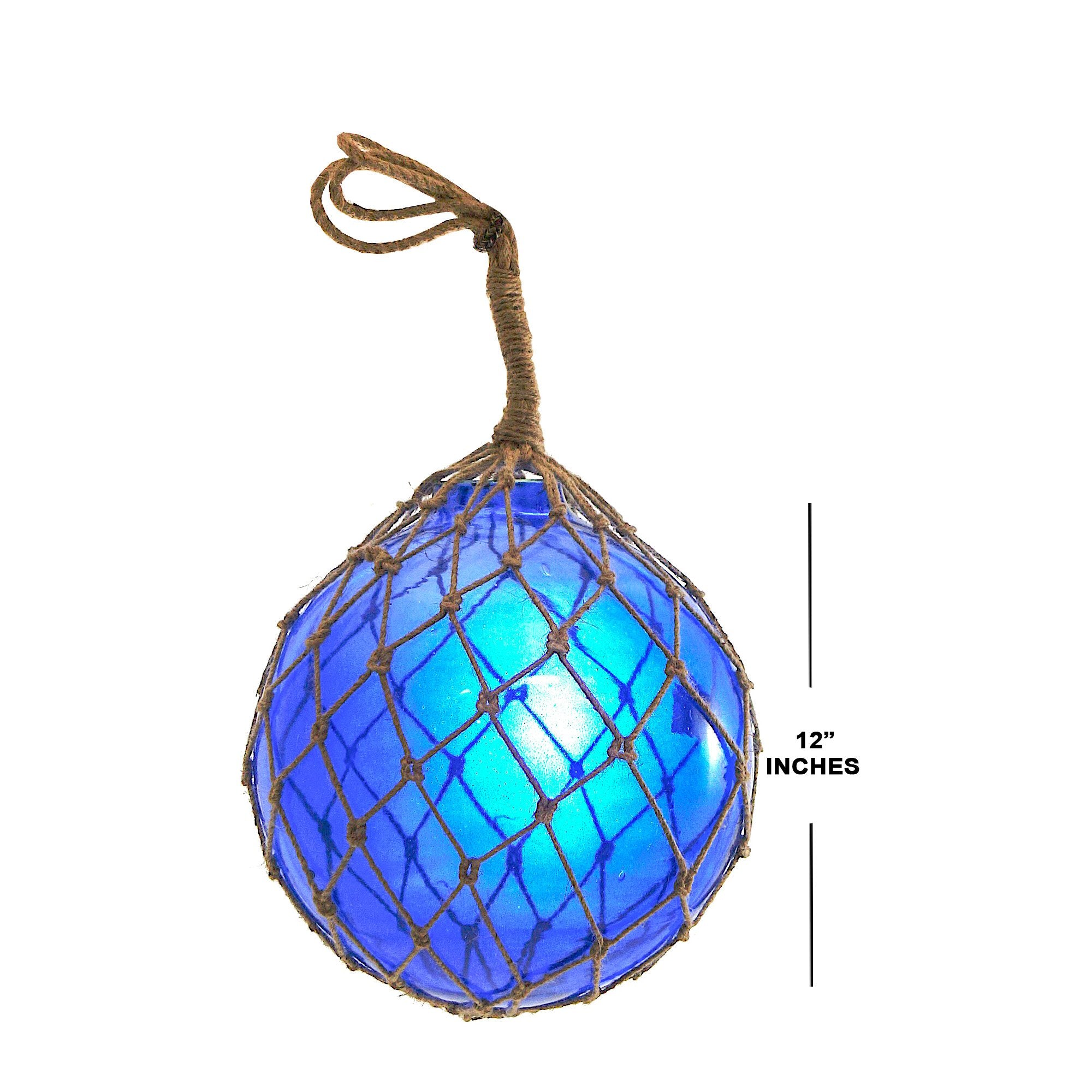 MR 4803B - Fishing Float with Rope, Blue Glass, 12"