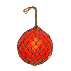 Fishing Float with Rope, Red Glass, 12"