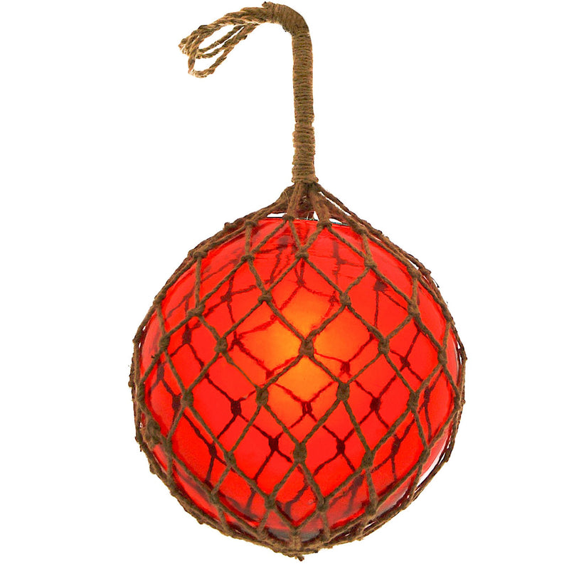 Fishing Float with Rope, Red Glass, 12"